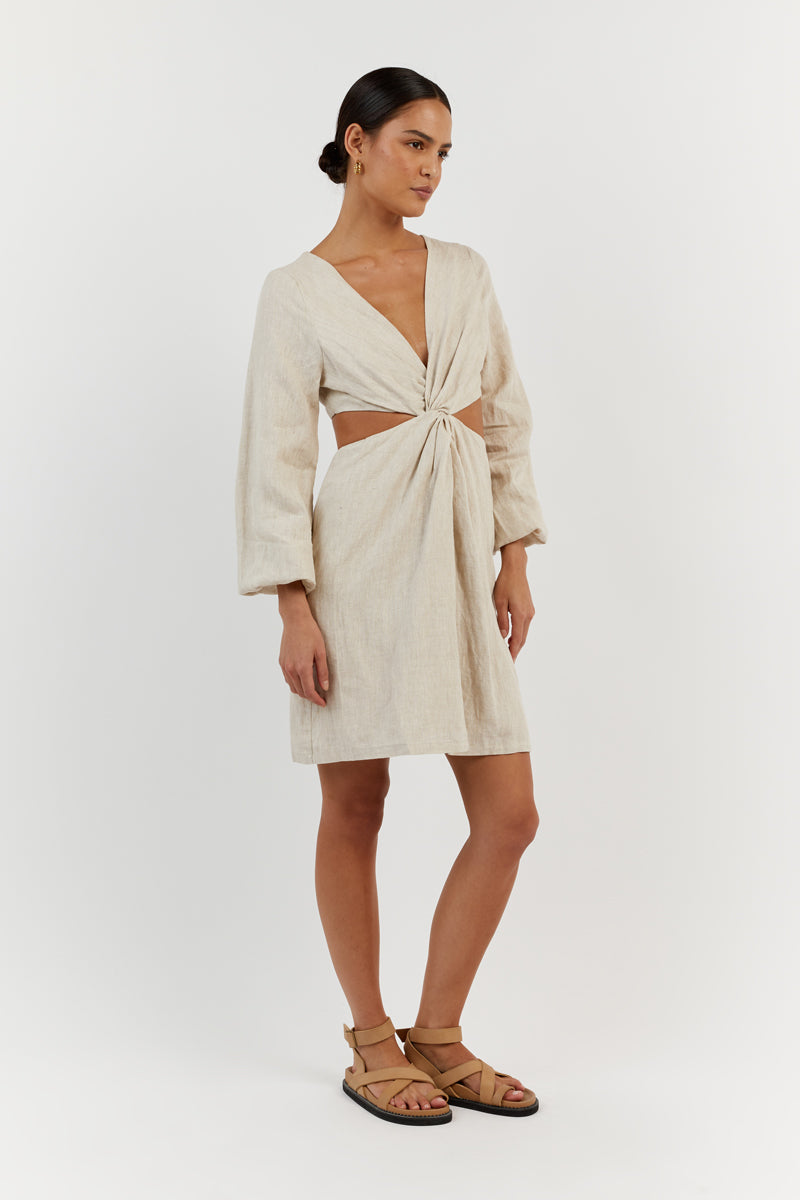 TINA NATURAL LINEN MINI DRESS