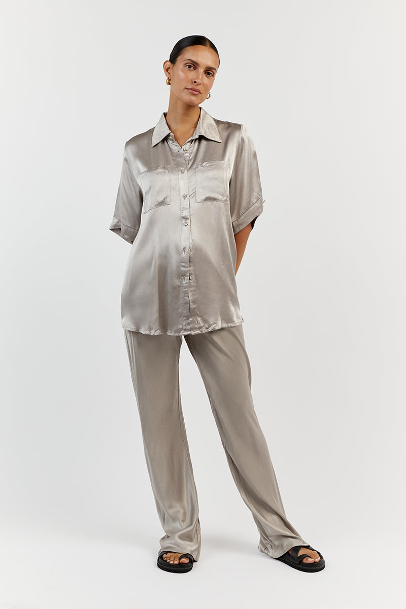 SIMONE PEWTER SATIN BIAS CUT PANT