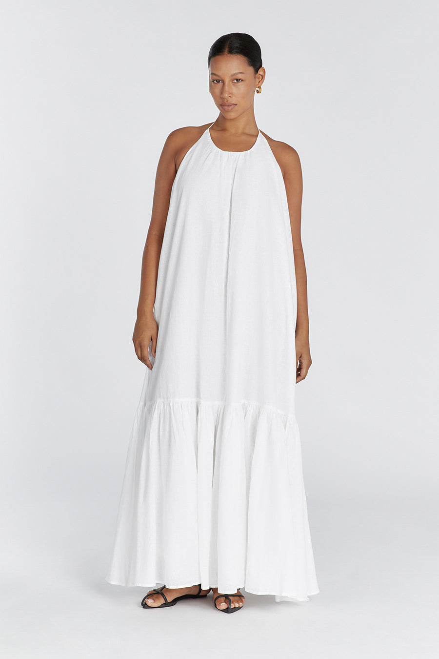 ARI WHITE LINEN HALTER MAXI DRESS