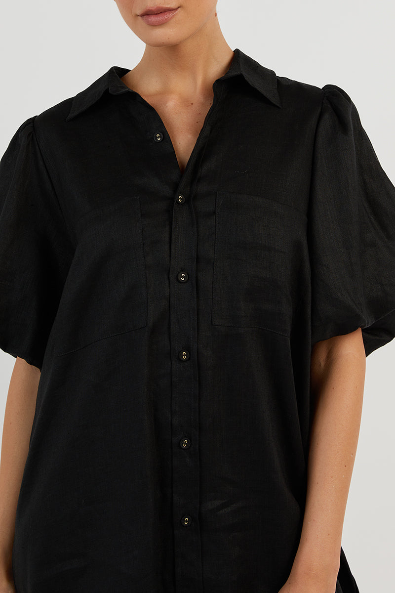 MONTY BLACK LINEN SHIRT DRESS