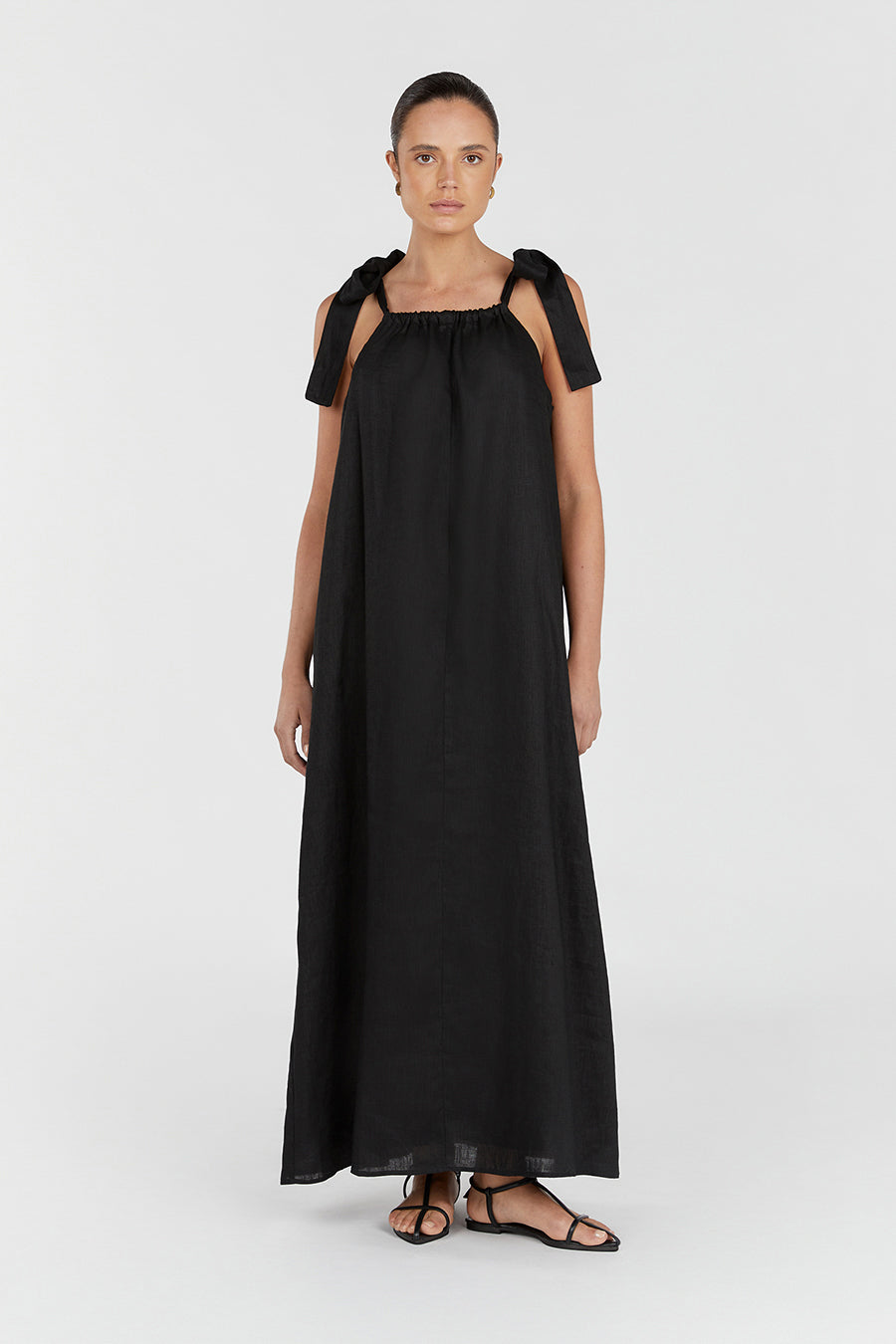 SAYLOR BLACK BOW LINEN MAXI DRESS