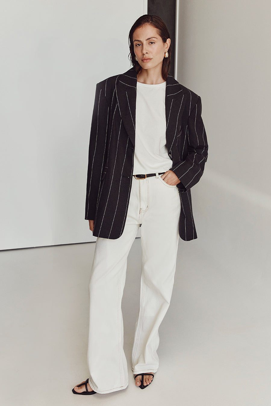 AVA BLACK PINSTRIPE BLAZER