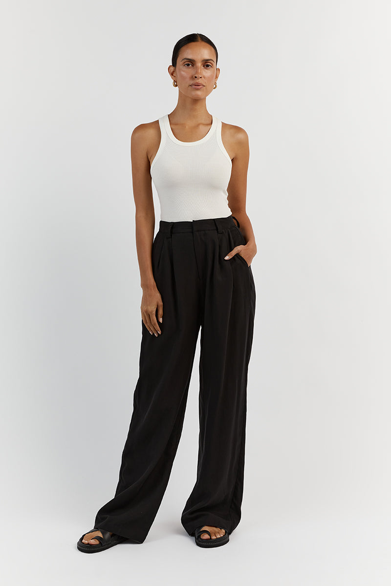 AMELIA BLACK LINEN BLEND PANT