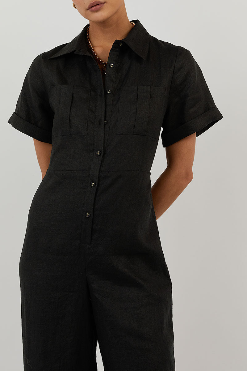 LILY BLACK LINEN BOILER SUIT