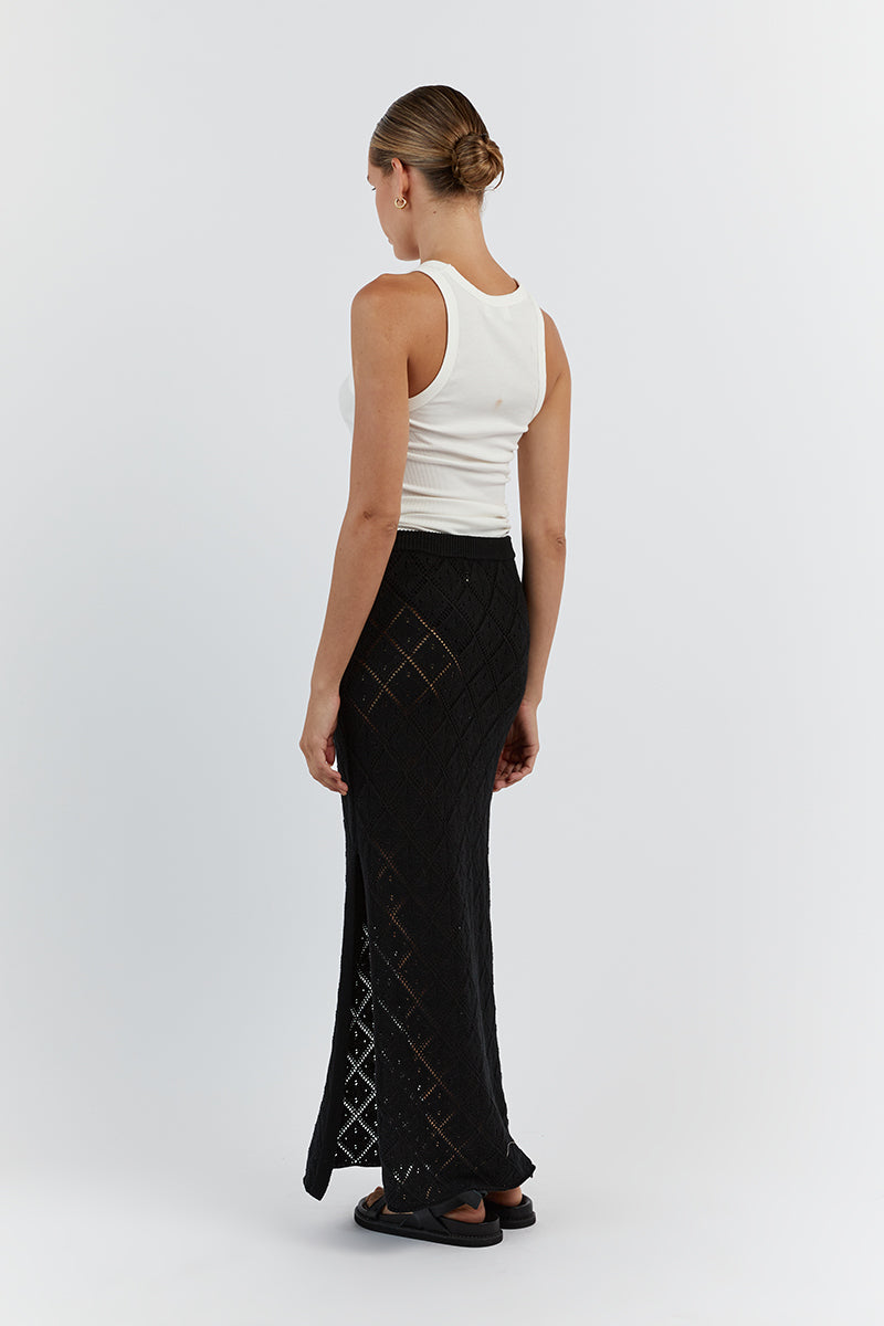 SORRENTO BLACK CROCHET MIDI SKIRT