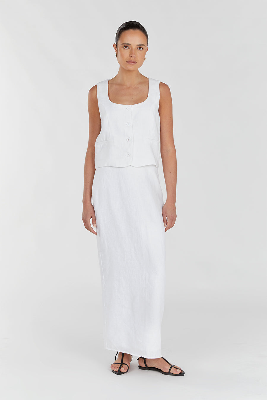 ROBERTS WHITE LINEN MIDI SKIRT