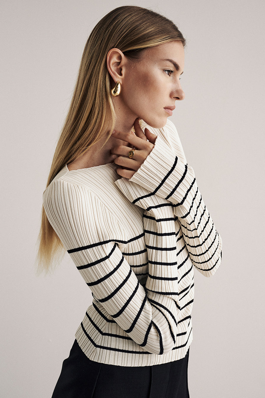 BILLIE CREAM STRIPE LONG SLEEVE KNIT TOP