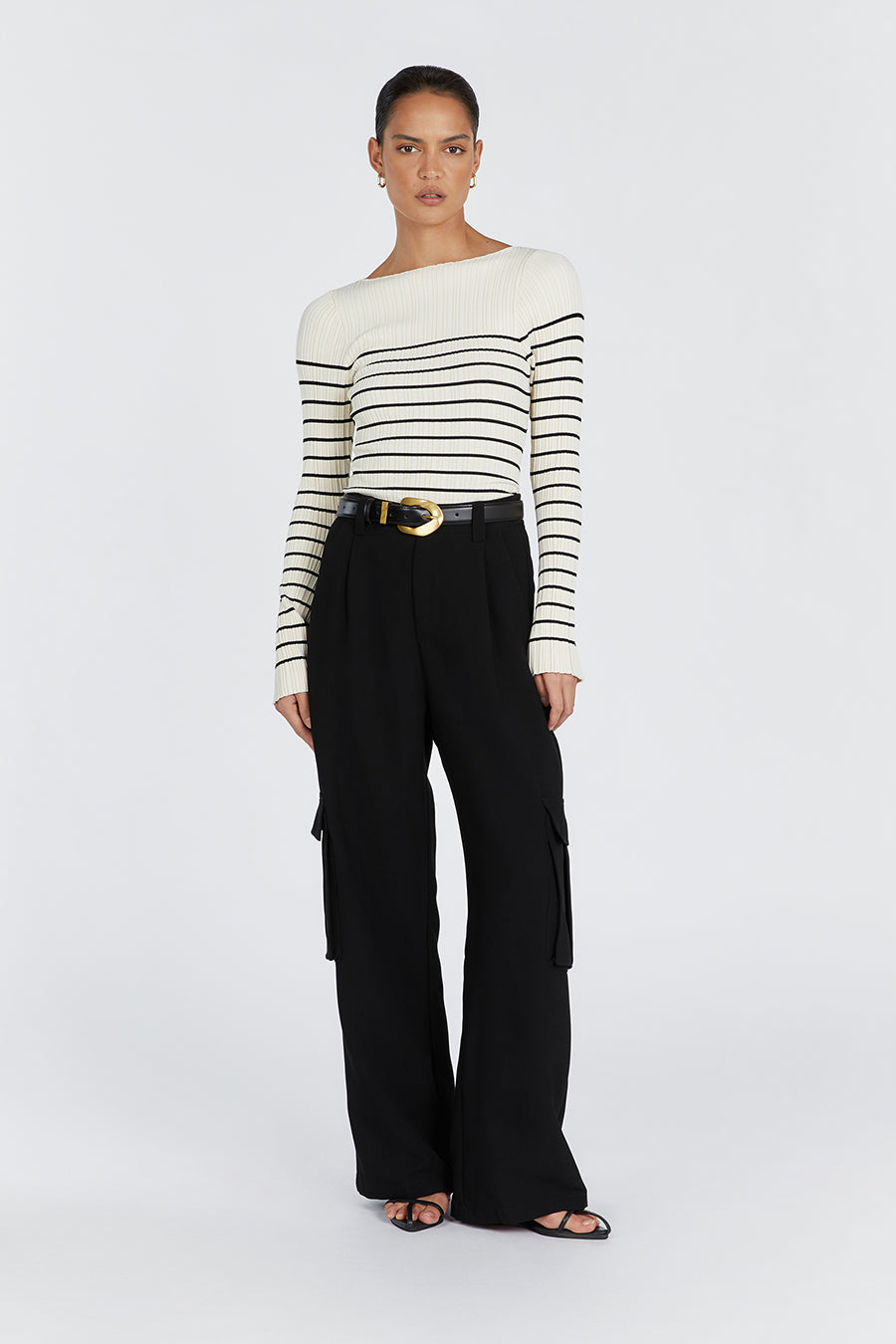 BILLIE CREAM STRIPE LONG SLEEVE KNIT TOP