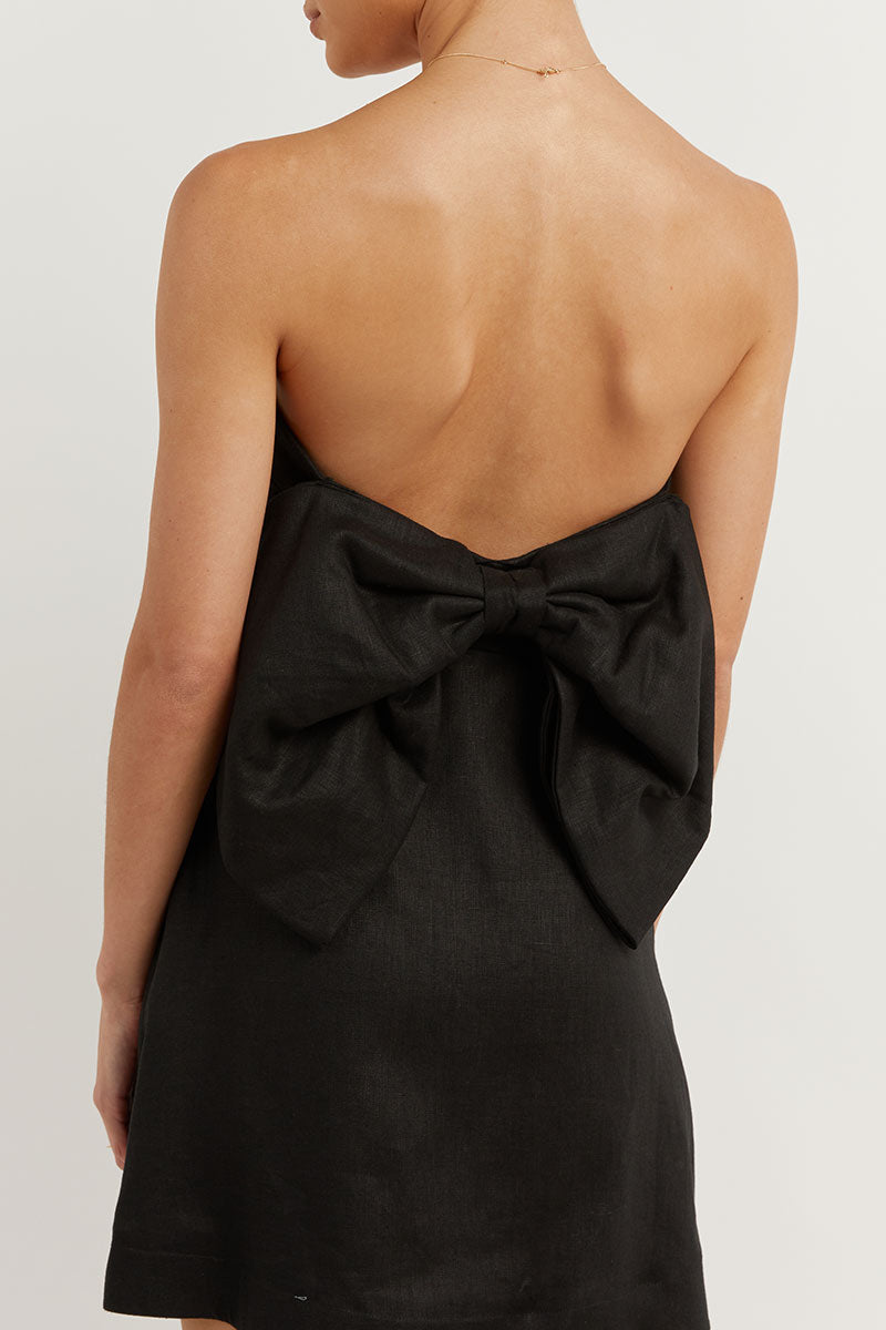AISLE BLACK LINEN BACK BOW DRESS