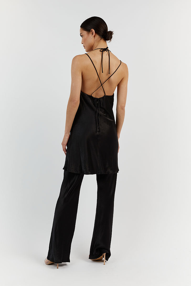 CHARLI BLACK SATIN STRAP TUNIC