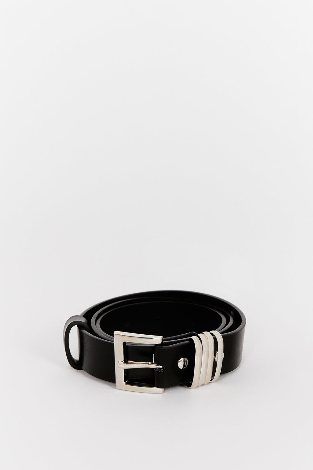 BRUNO BLACK AND SILVER LEATHER BELT