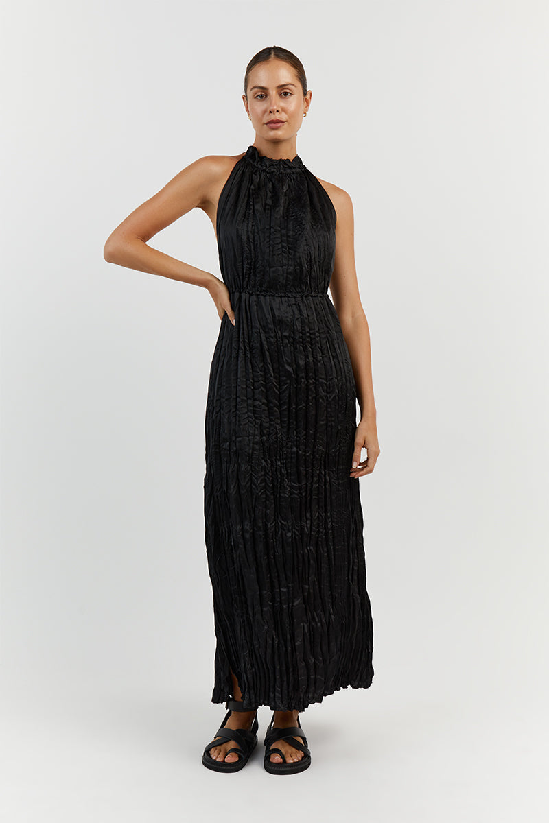 CORI BLACK CRINKLE MIDI DRESS