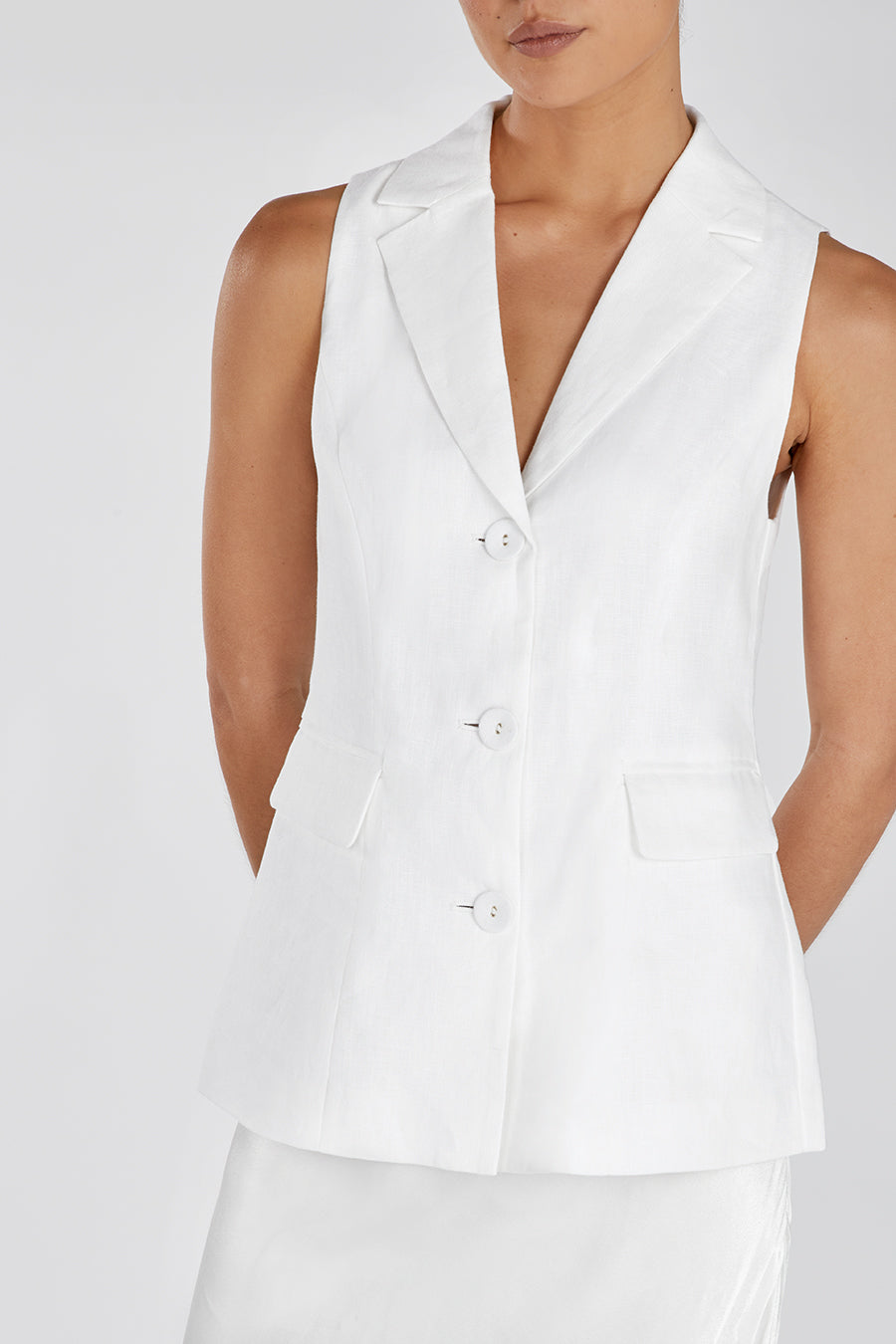 KRISTIN WHITE LINEN LONGLINE VEST