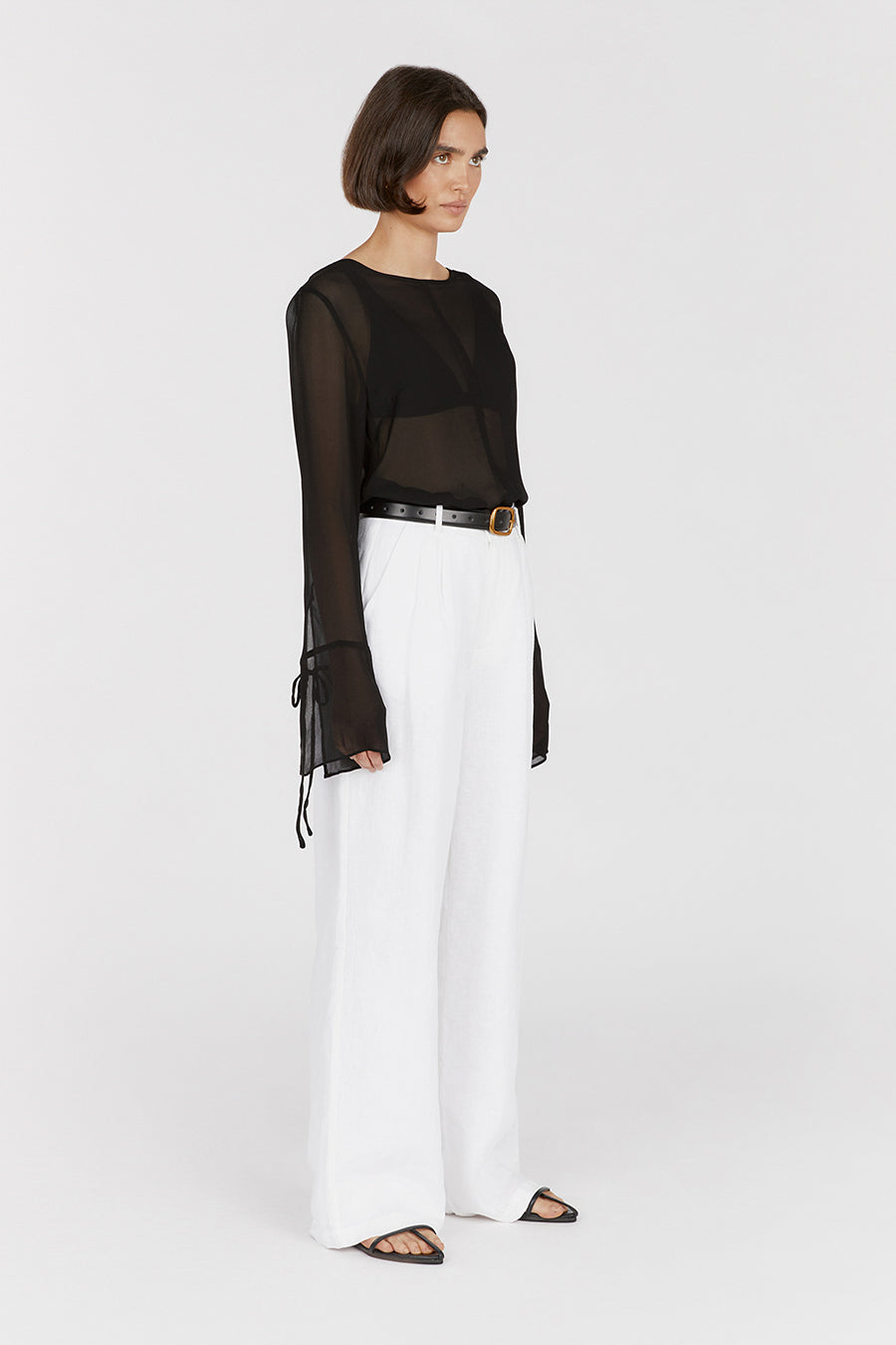 MARI BLACK SHEER LONG SLEEVE TOP