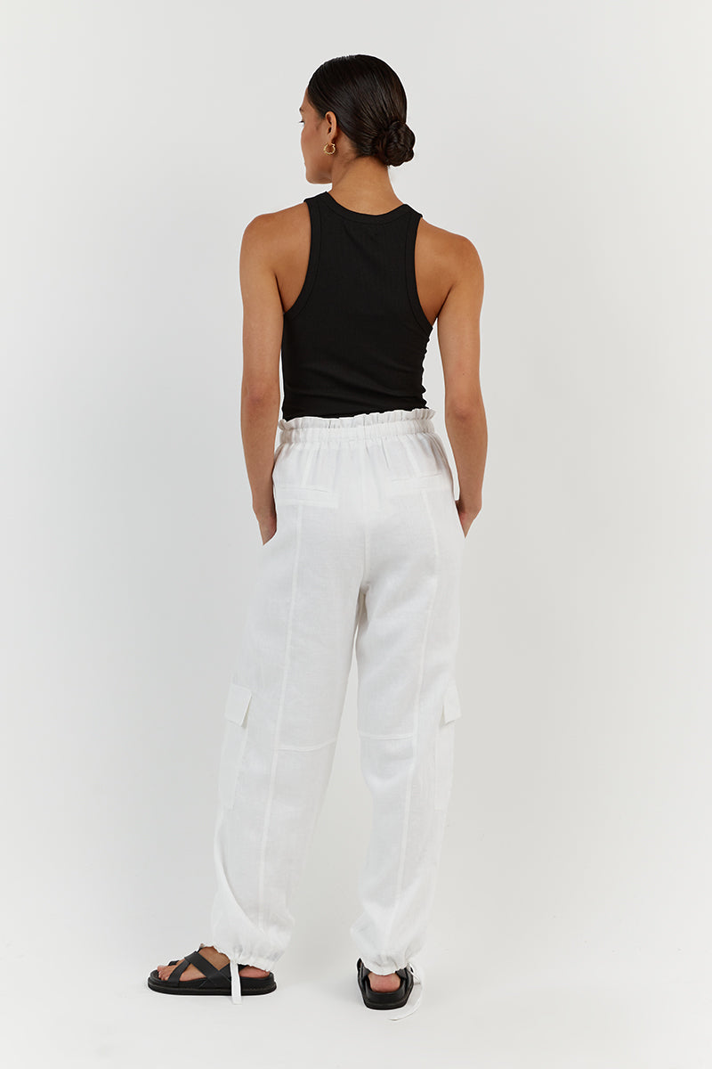 ISLA WHITE LINEN CARGO PANT