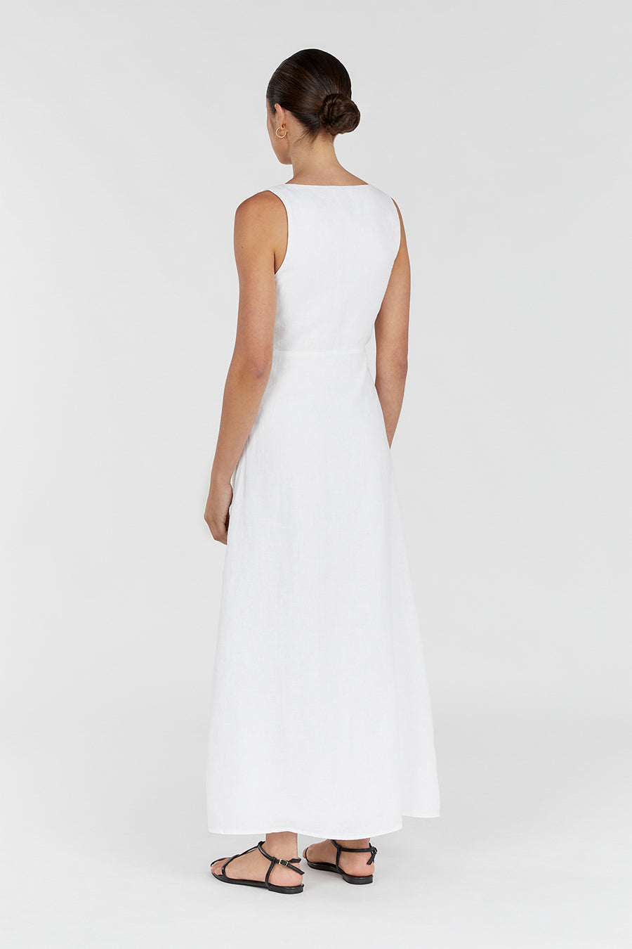 SHANNON WHITE LINEN MIDI DRESS