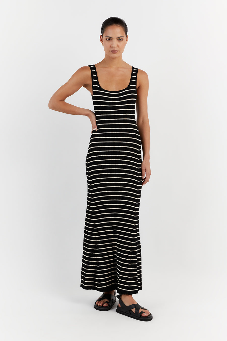 BILLIE BLACK STRIPE MIDI DRESS