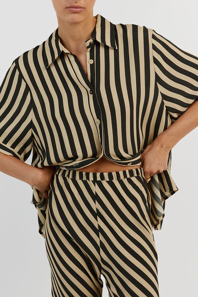 CLEMENCE WHEAT STRIPE BIAS CUT PANT