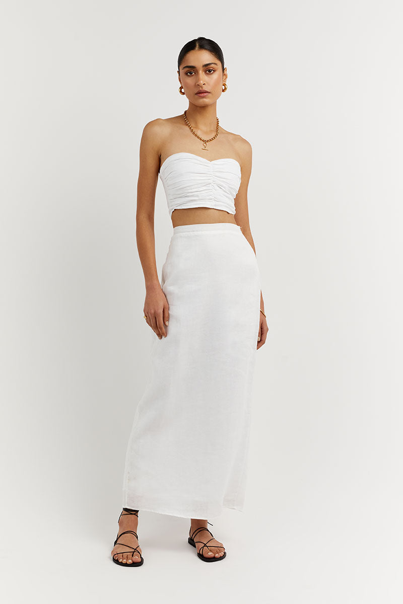 BONNIE WHITE LINEN CROP TOP