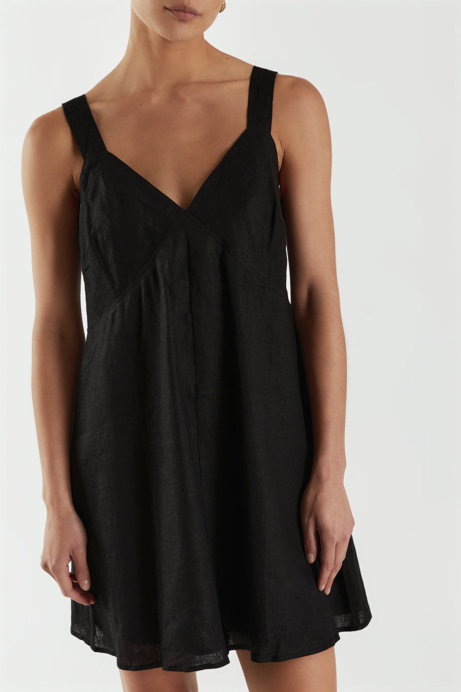 TIARNE BLACK LINEN MINI DRESS
