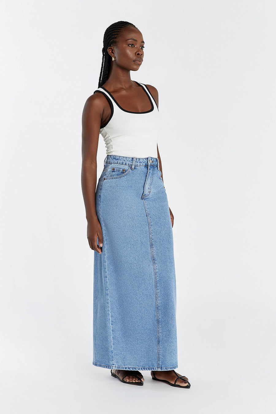 JOPLIN VINTAGE BLUE DENIM MIDI SKIRT