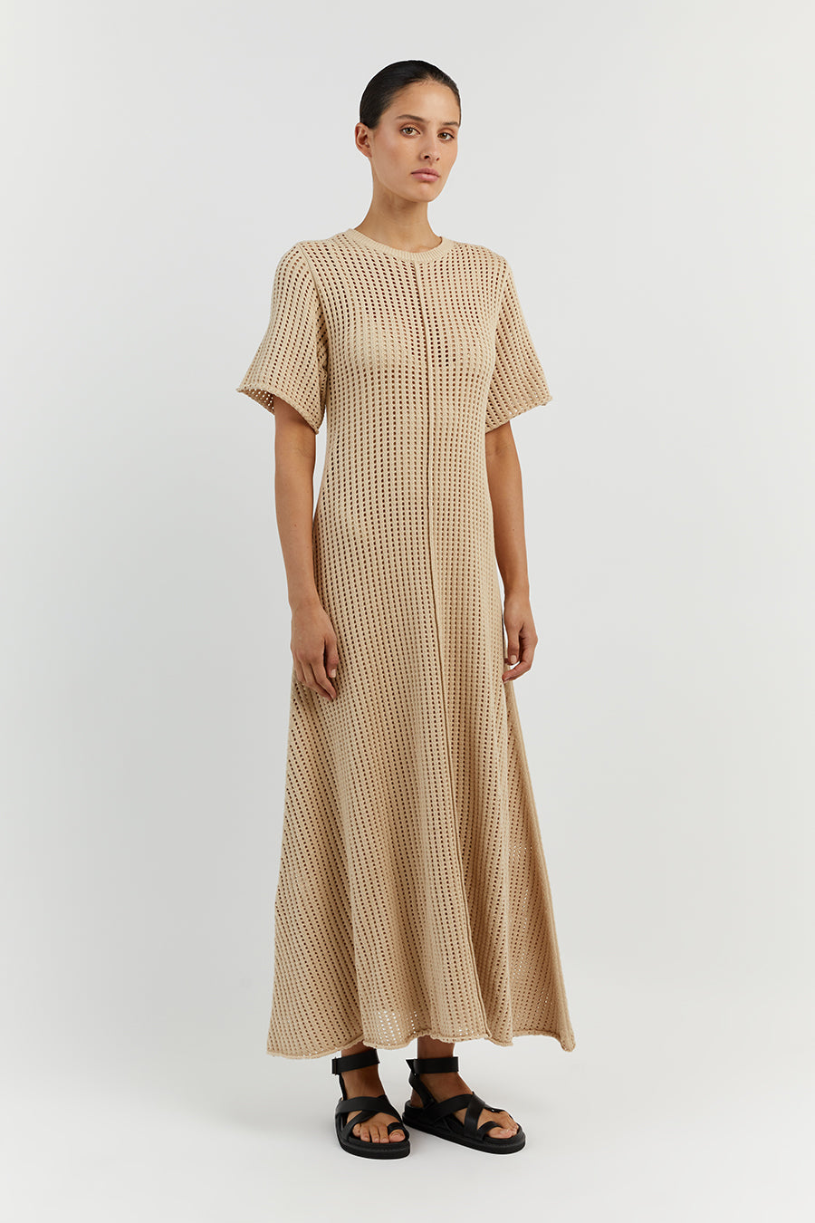 DENNY WHEAT SHORT SLEEVE MAXI DRESS