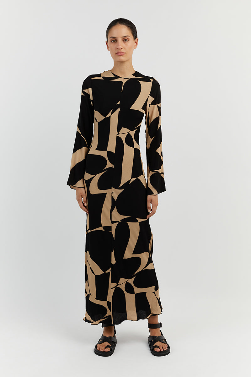 MAPLE CAMEL SLEEVED MIDI DRESS