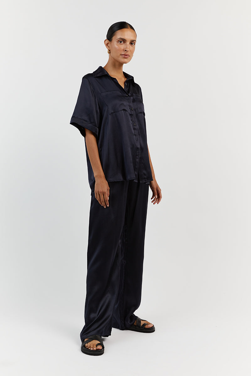 EVANS NAVY SILK VACATION SHIRT