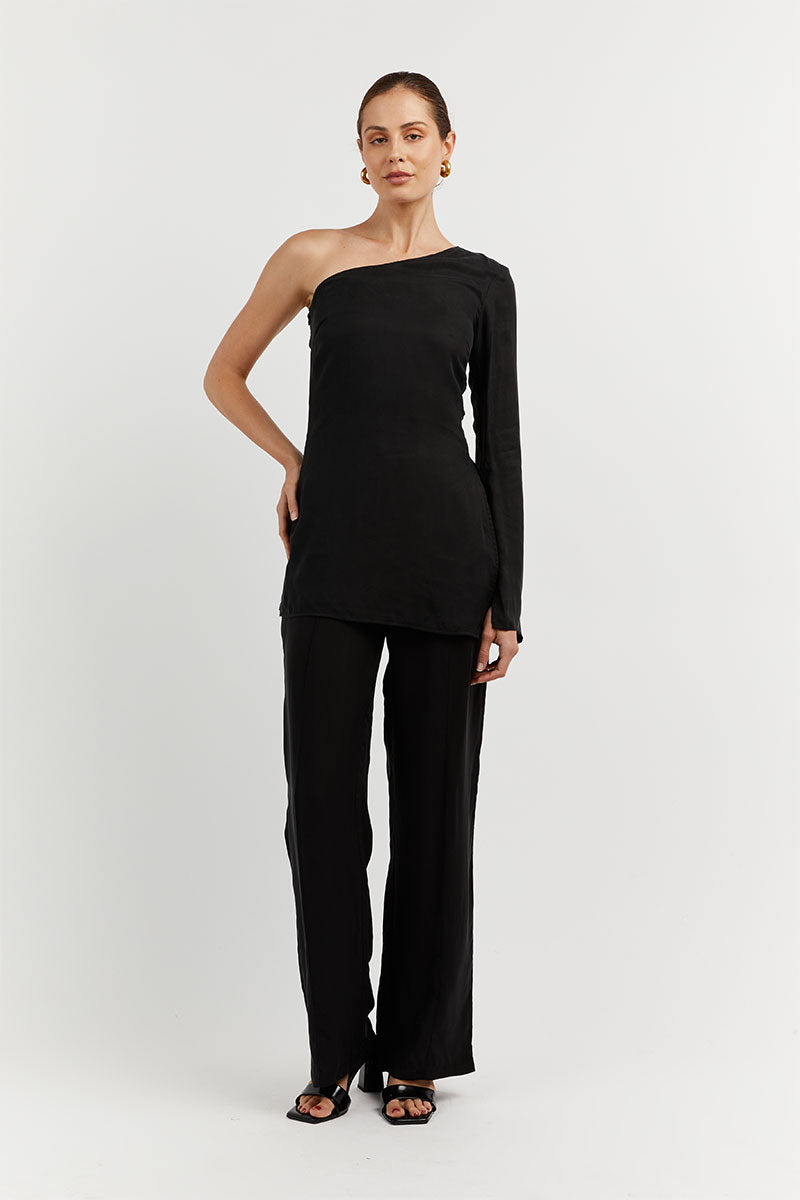 SASHA BLACK ONE SHOULDER TUNIC