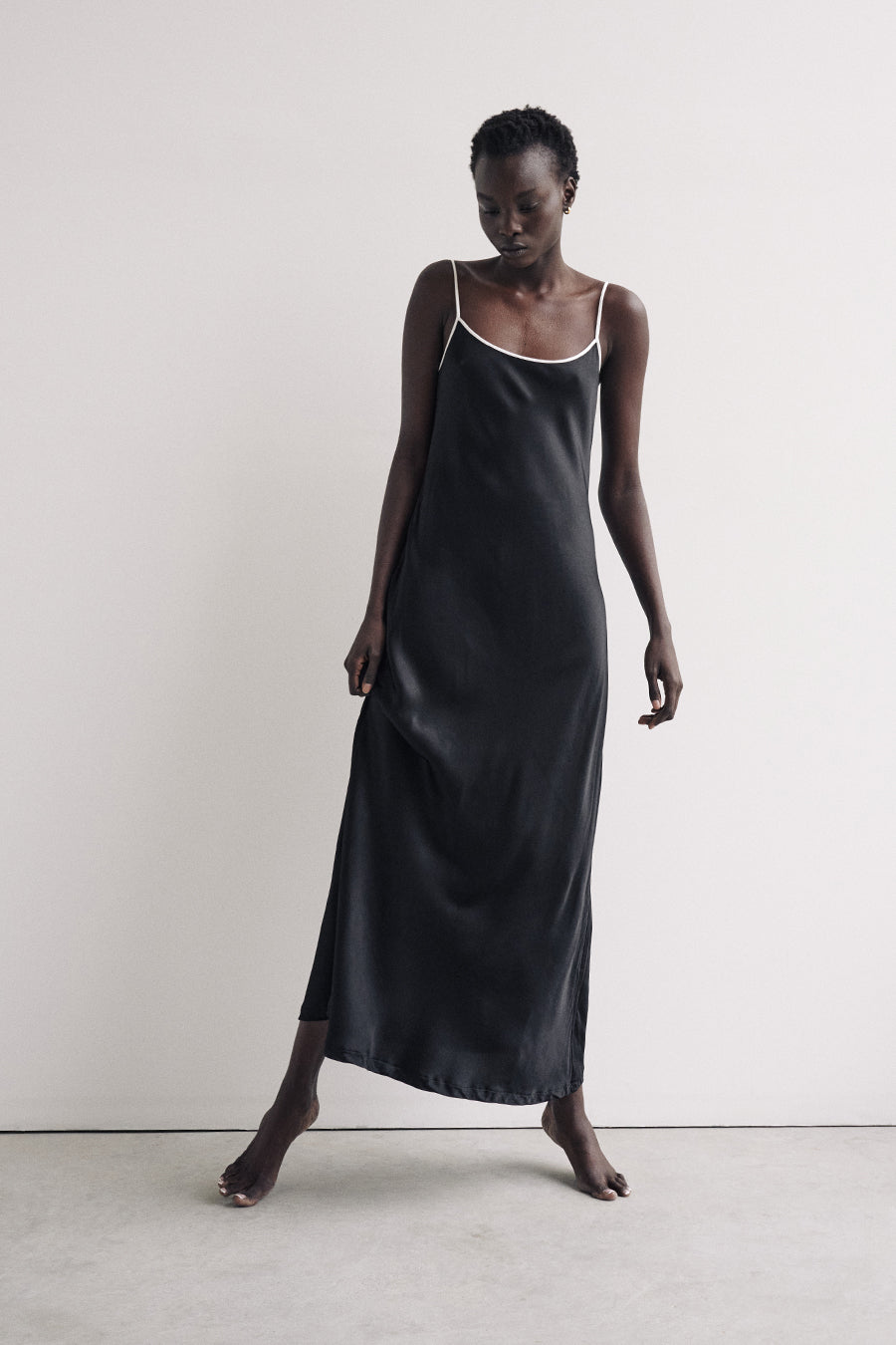 LETTY BLACK SATIN CONTRAST DRESS