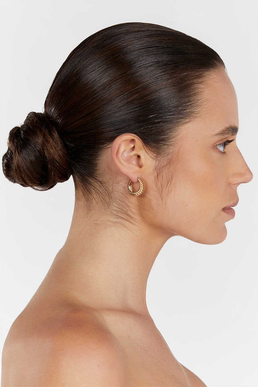 LUV AJ RIDGED MARABELLA GOLD HOOP EARRINGS