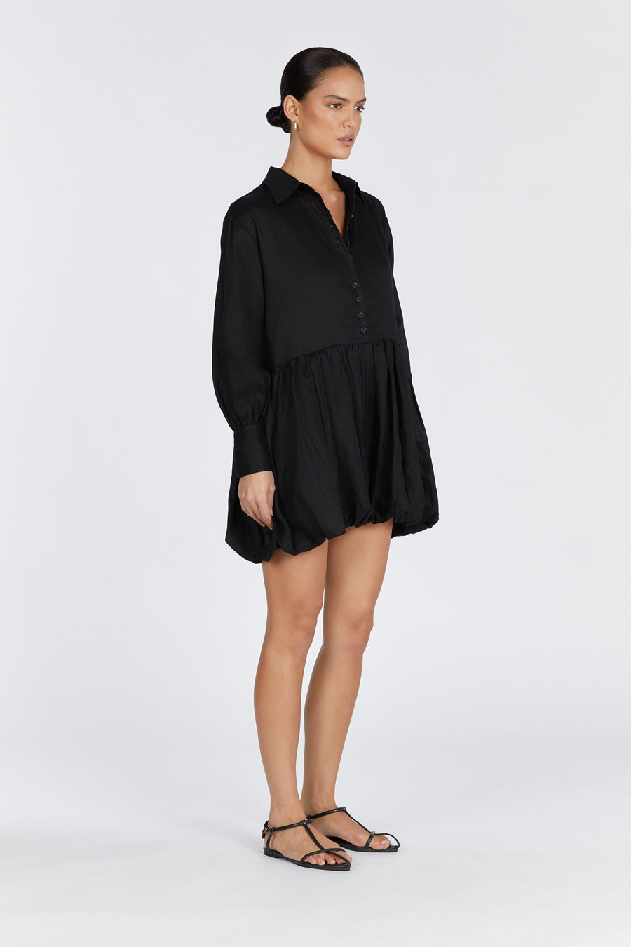 VIOLET BLACK LINEN MINI DRESS