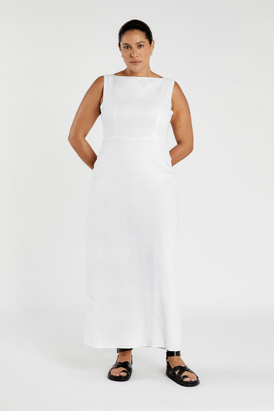 TYLA WHITE LINEN MIDI DRESS