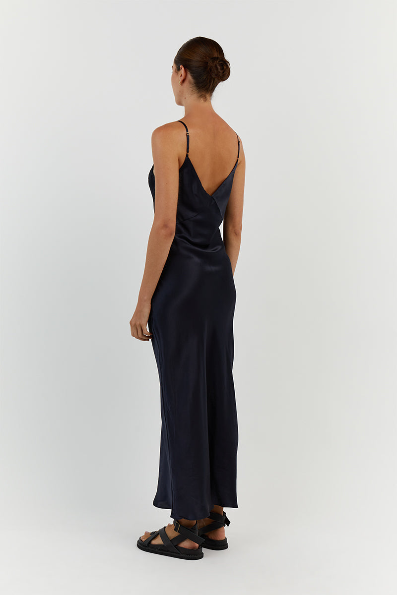 EVANS NAVY SILK PANEL SLIP DRESS