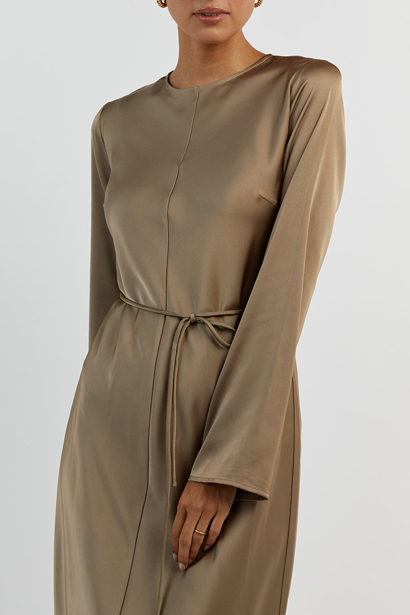 BLOOM MOSS SATIN LONG SLEEVE DRESS