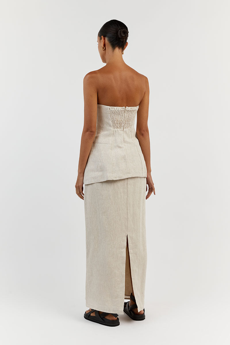 LARA NATURAL LINEN STRAPLESS TOP