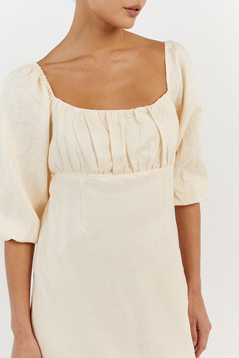 LILAH BUTTER LINEN MIDI DRESS