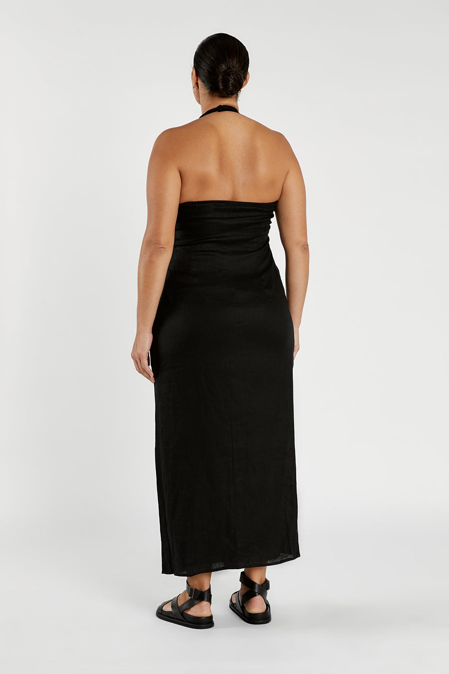 ZOEY BLACK ASYM LINEN MIDI DRESS