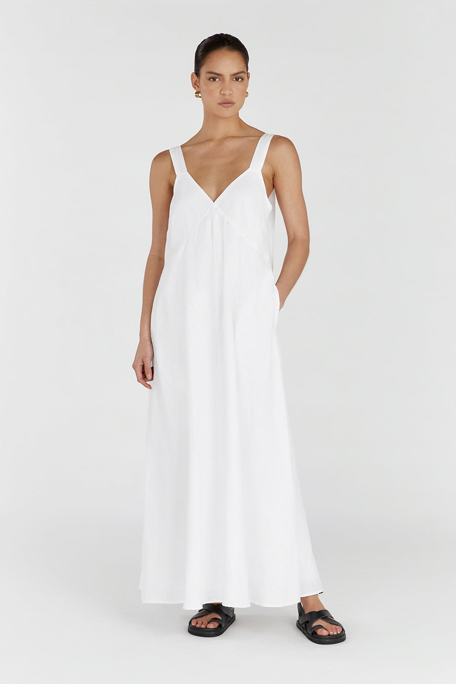 TIARNE WHITE LINEN MAXI DRESS