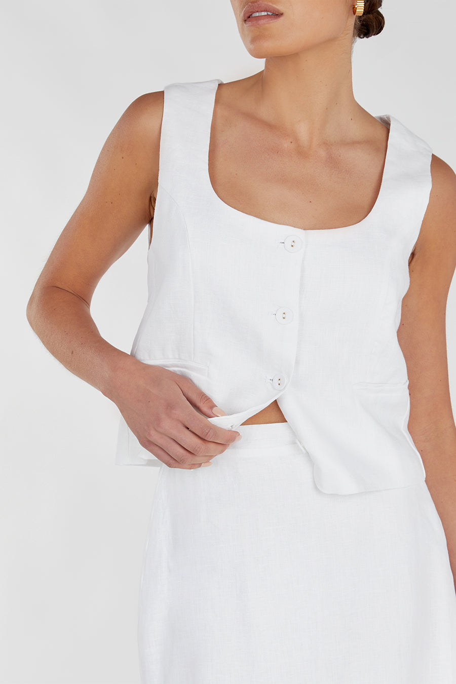 ROBERTS WHITE LINEN MIDI SKIRT