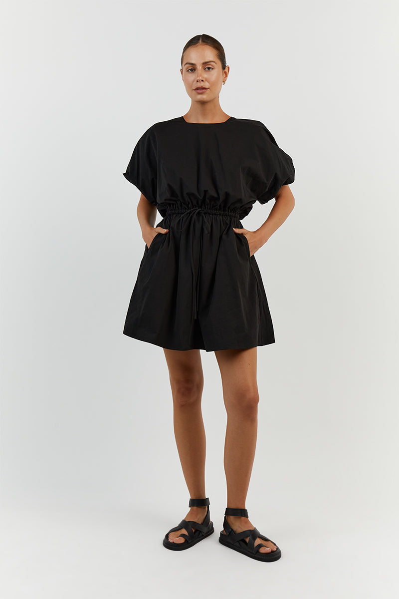 ELLA BLACK COTTON MINI DRESS