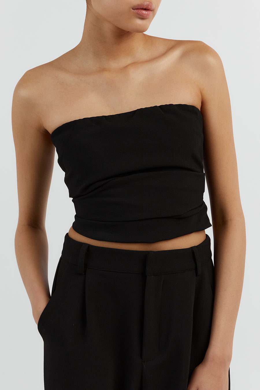 NILE BLACK ROUCHED STRAPLESS TOP