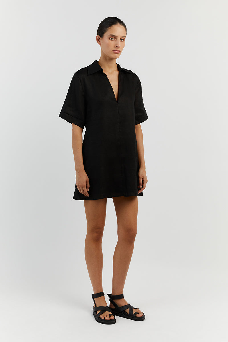 CANDICE BLACK LINEN SMOCK DRESS