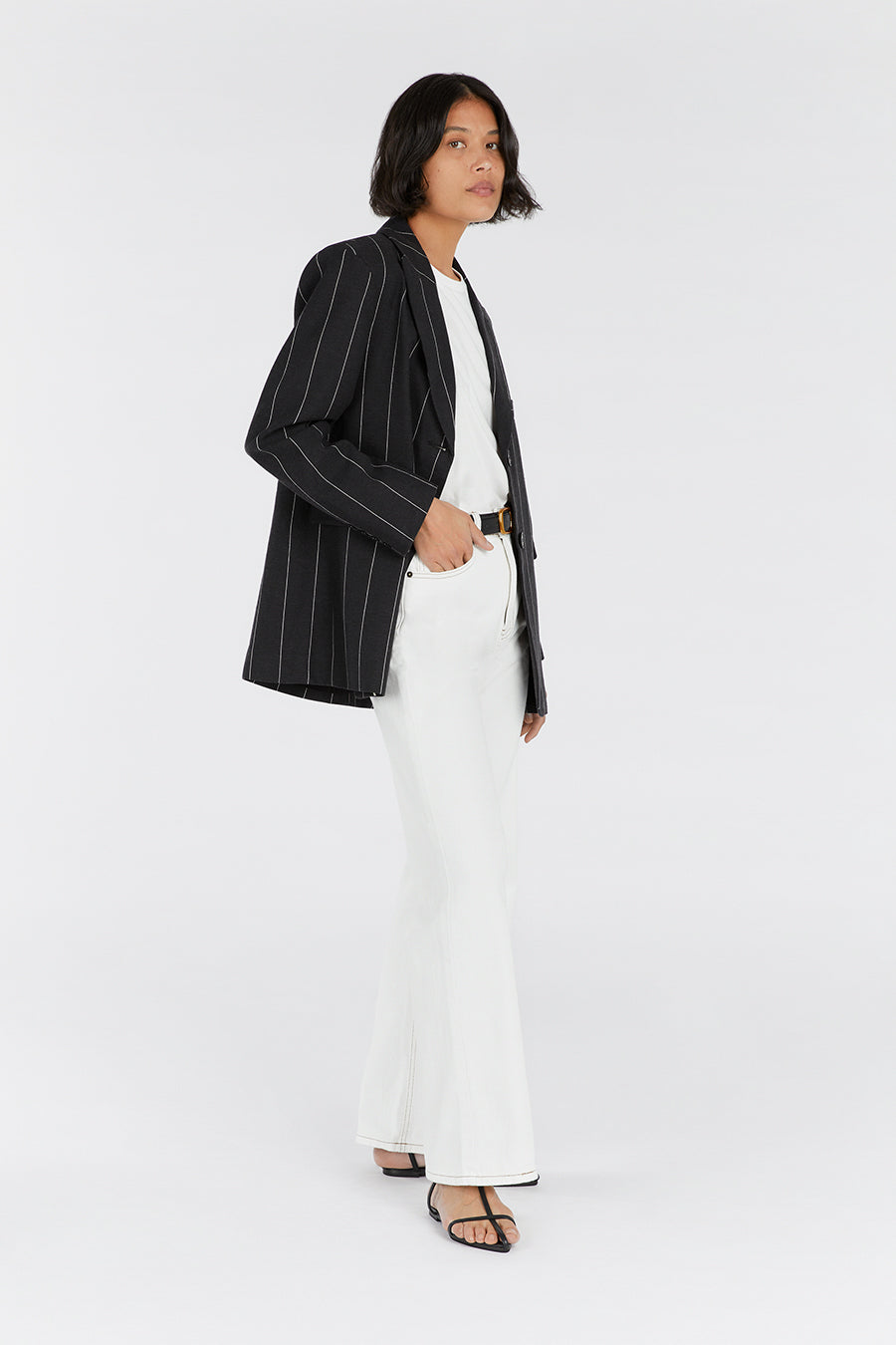 AVA BLACK PINSTRIPE BLAZER