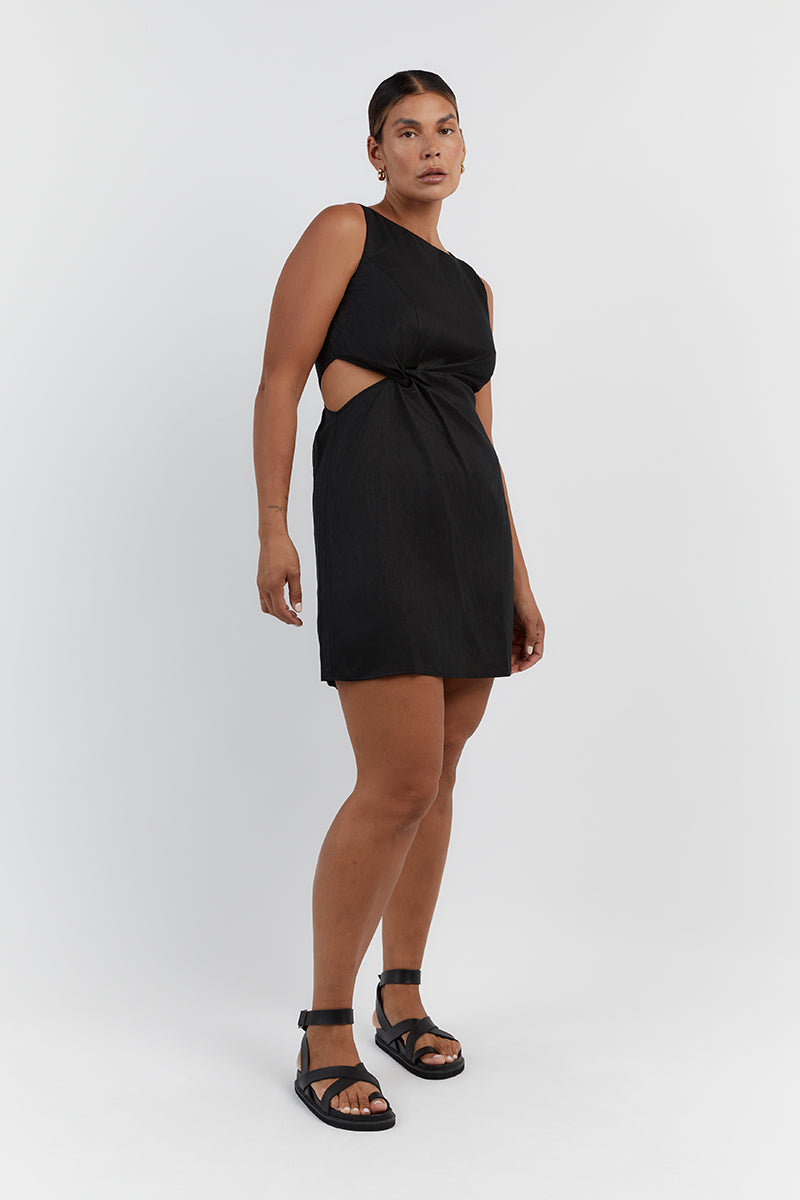 LEILANI BLACK LINEN MINI DRESS
