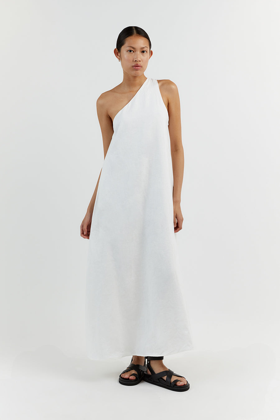 AMBER WHITE ONE SHOULDER MIDI DRESS