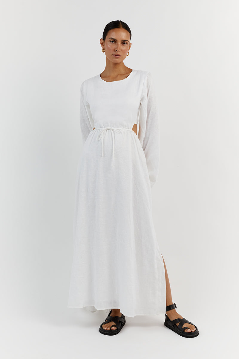MOLLY WHITE LINEN MIDI DRESS