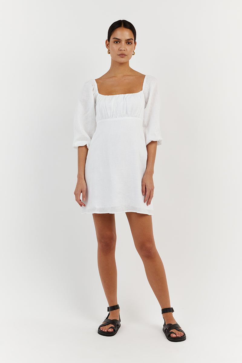 LILAH WHITE LINEN MINI DRESS