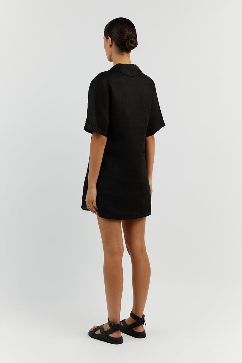 CANDICE BLACK LINEN SMOCK DRESS