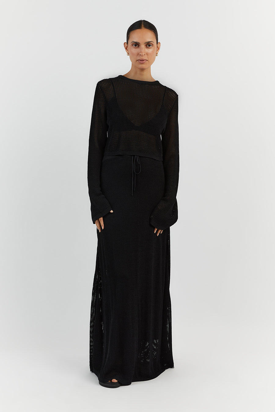 OPHELIA BLACK CROCHET MIDI SKIRT